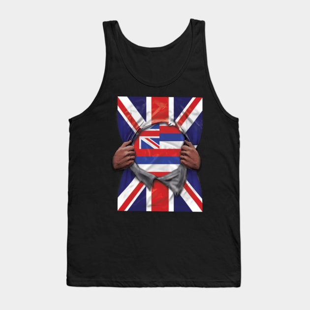 Hawaii Flag Great Britain Flag Ripped - Gift for Hawaiian From Hawaii Tank Top by Country Flags